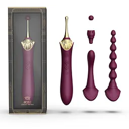 Мультифункціональний вібратор Zalo - Bess 2 Velvet Purple, 4 насадки, підігрів - мініатюра 2