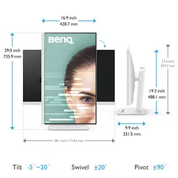 TFT 31.5" BenQ GW3290QT, IPS, 2K QHD, 75Hz, HDMI, DP, USB-C, HAS, Pivot, колонки, білий - мініатюра 9