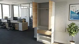 Шафа з дверцятами, висувною шухлядою та відкритими полицями (з висувним вішаком всередині) - мініатюра 3