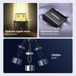 Кабель Ugreen Mini HDMI штекер to HDMI 2.0 роз'єм 4K 60Hz 25CM Black Aluminum Shell Braided (15843) - мініатюра 3