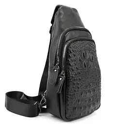 Шкіряна сумка слінг з тисненням рептилія Tiding Bag M56-8880A чорна - мініатюра 4