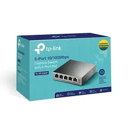 Комутатор TP-LINK TL-SF1005P, 5x10/100Mb/s, 4xPoE 56W, пластиковий корпус, некерований - мініатюра 5