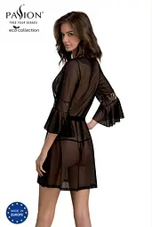 Пеньюар Passion LEAFA PEIGNOIR black, XXL/XXXL, довжина трохи вище коліна, широкі рукави, зав'язується на пояс - мініатюра 2