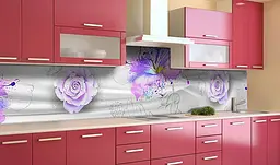 Вініловий кухонний фартух Квіти фарбами наклейка для кухні ПВХ Абстракція Фіолетовий Happy Pocket Z181448 - мініатюра 2