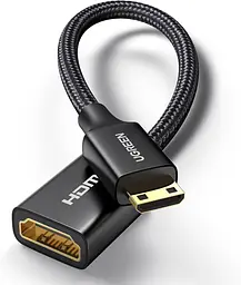 Кабель Ugreen Mini HDMI штекер to HDMI 2.0 роз'єм 4K 60Hz 25CM Black Aluminum Shell Braided (15843)