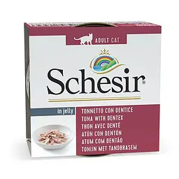 Вологий корм для котів Schesir Tuna with Dentex Шезір тенец із зубаном у желе натуральні консерви банка 85 г (172723)