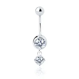 Срібний пірсинг у пупок Crystal Duo (6038)