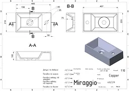 Умивальник Miraggio COPPER 400 (0000162) Miramarble, Глянцевий, Накладний, Білий - мініатюра 2