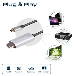 Кабель Promate HDMI-USB Type C V 2.0 2 м (hdlink-60h.grey) - мініатюра 8