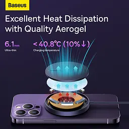 Бездротовий зарядний пристрій Baseus Simple Mini3 Magnetic Wireless Charger 15W Dusty Purple (CCJJ040205) - мініатюра 10