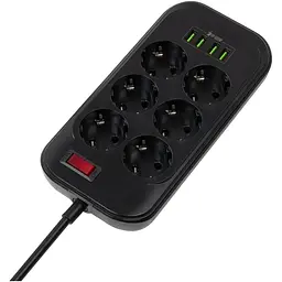 Мережевий фільтр живлення ColorWay CW-CHE64B, 6 розеток/4USB Black (CW-CHE64B)