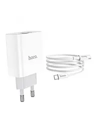 Мережевий зарядний пристрій Hoco C80A PD 20W QC3.0 + USB Cable Type-C to Type-C White - мініатюра 2