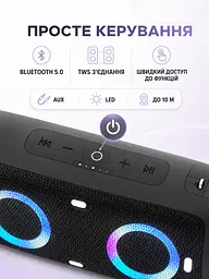 Портативна Bluetooth колонка 30 Вт з басом, акумулятором 6000 mAh, LED, 34,6×15,1×13,2 см чорна (49676164) - мініатюра 6