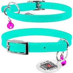 Нашийник для котів Waudog Glamour шкіряний з еластичною вставкою та QR паспортом 22-30х0.9 см ментоловий - мініатюра 3