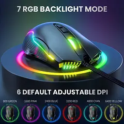 Комп'ютерна мишка Onikuma ігрова CW-97 6400 DPI RGB підсвітка 7 кнопок безшумна дротова для ПК та ноутбука чорний - мініатюра 2