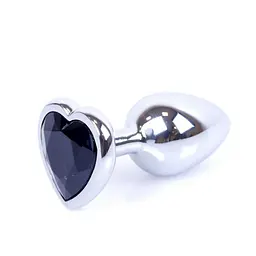 Анальна пробка - Jewellery Silver Heart Plug Black - мініатюра 3