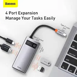 USB-хаб Baseus Metal Gleam Series 4-in-1 Multifunctional Type-C Hub Docking Station Gray (CAHUB-CY0G) [75254] - мініатюра 6
