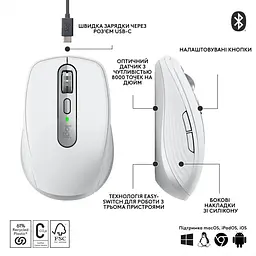 Мишка бездротова Logitech MX Anywhere 3S Wireless/Bluetooth Pale 910-006959 Grey - мініатюра 9