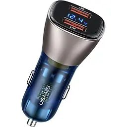Автомобільний зарядний пристрій Usams US-CC154 C29 Dual Ports Digital Display 45W 5A light gold - мініатюра 2