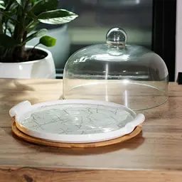 Тортівниця порцелянова зі скляною кришкою 25 см Yiwu HP1203 - мініатюра 13