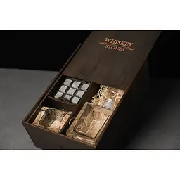 Подарунковий набір Whiskey Stones камені для віскі у дерев'яному пеналі №7 + декантер і 2 склянки Pasabahce + щипці + мішечок - мініатюра 4