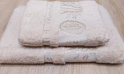 Набір турецьких бамбукових махрових рушників Zeron 50х90+70х140 Bamboo Agaс Desen бежевий 3 - мініатюра 4
