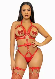Портупея-тедди з ременів Leg Avenue Studded O-ring, екошкіра, L, червона