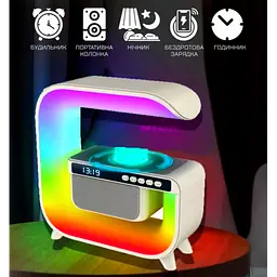 Настільна смарт лампа нічник з бездротовою зарядкою та Bluetooth колонкою 15Вт світильник RGB G-Smart Light HM-G3 - мініатюра 2