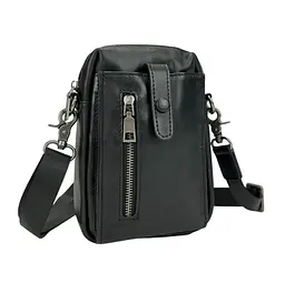 Чоловіча маленька шкіряна сумочка TIDING BAG 1633A чорна - мініатюра 3