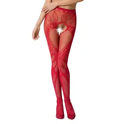 Еротичні колготки-бодістокінг Passion S007 red, гарні ажурні колготки з вирізом - мініатюра 1