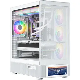 Корпус Modecom VOLCANO AQ500 ARGB MIDI FRONT LCD 6,2”, 4x120 мм fans WHITE без БЖ ATX (MC-A-AQ500-4FA-W)