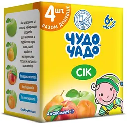 Набір сік Чудо-чадо Яблуко-абрикос + Яблуко + Яблуко-персик + Яблуко-груша 4 шт по 200 мл - мініатюра 2