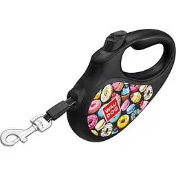Повідець-рулетка для собак Waudog R-leash Пончики, світловідбиваючий, M, до 25 кг, 5 м, чорний - мініатюра 2