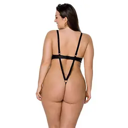 Боді з екошкіри Passion CELINE BODY 4XL/5XL black, з доступом, відкритий - мініатюра 2