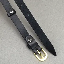 Ремінь шкіряний жіночий вузький чорний HC-1562 (115 см) - мініатюра 5