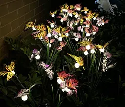 Світильники Firefly butterflies на сонячних батареях з зеленим листям і метеликами садові 2 шт - мініатюра 5