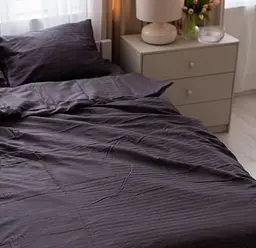 Постільна білизна сімейна Dushka Home Страйп сатин 20587 160х215х2 см чорна матова - мініатюра 2