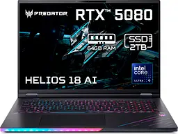 Ноутбук Acer Predator Helios 18 PH18-73 (NH.QVYEX.004), Intel Core Ultra 9 275HX (до 5,4 ГГц), 18-дюймовий WQXGA-дисплей, 64 ГБ, SSD на 2 ТБ, NVIDIA GeForce RTX, Abyssal Black - мініатюра 2