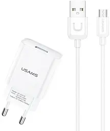 Сітчасте зарядне пристрій Usams T21 KiT T18 single USB-A 2.1A with U Turn MicroUSB cable Білий