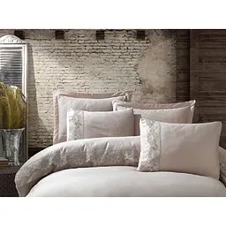 Комплект постільної білизни Dantela Vita Inci Beige з мереживом Євро Різнобарвний 000230353