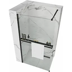 Душова стінка Rea Aero 90 black з полицею Evo REA-K7581 + HOM-00652, прозорий, чорний матовий