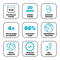 Водозберігаючий аератор Drop SP20E-F для змішувача - Економія 66%, 4 л/хв, внутрішня F 20 мм - мініатюра 7