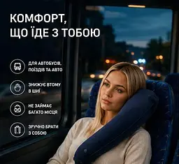 Набір для подорожей 3-рівнева надувна подушка для ніг + підголівник для шиї флокований темно-синій - мініатюра 3