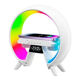 Акумуляторний нічник XM-X63 RGB з годинником, бездротовою зарядкою та Bluetooth колонкою (Білий)