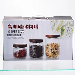 Набір банок для сипучих продуктів Yiwu 64486-12 3 шт з бамбуковими кришками 400/600/800 мл - мініатюра 5