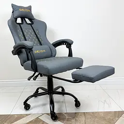 Геймерське крісло DEXON ECLIPSE з підставкою для ніг, екошкіра антикіготь, металева хрестовина, Сірий - мініатюра 4