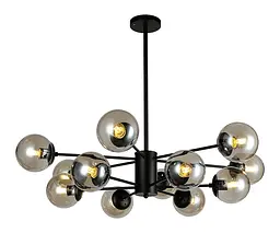 Дизайнерська стельова люстра Levistella 7526033-12 BK+BR — чорна з коричневими скляними плафонами, 12×E27, Ø 95 см - мініатюра 2