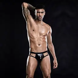 Лакові чоловічі труси з відкритою попкою, One Size Black - мініатюра 2