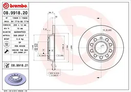 Диск гальмівний задній невентильований Audi A4 B7, A4 B6 00-13р Brembo (08.9918.21) - мініатюра 2