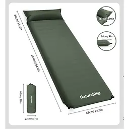 Килимок самонадувний Naturehike (CNK2450WS020) 10см - з подушкою - одномісний - зелений - мініатюра 2